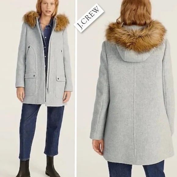 J. CREW CHATEAU PARKA IN ITALIAN STADIUM CLOTH WOOL COAT Light Gray Size 00